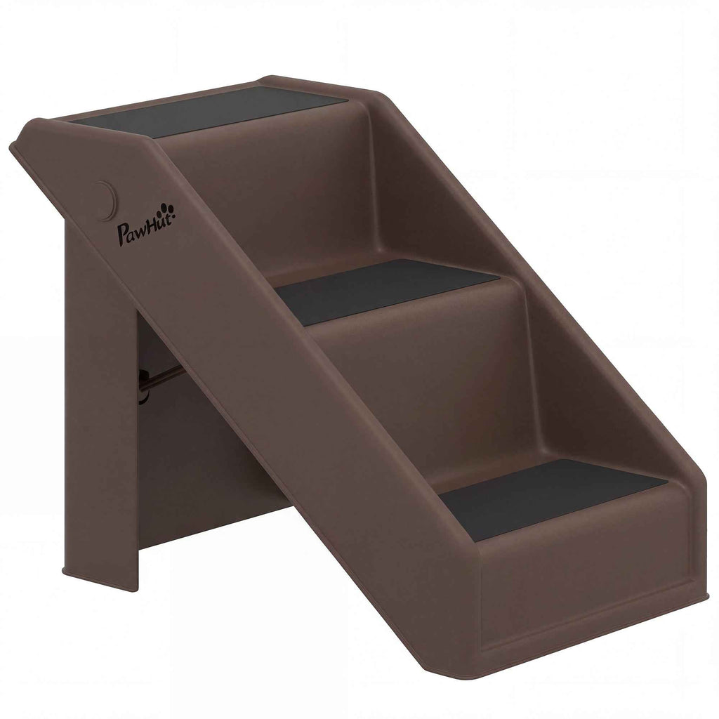 PawHut 3-Step Non-Slip Dog and Cat Ladder for High Beds and Sofas, 53x30.5x36.5 cm, Brown