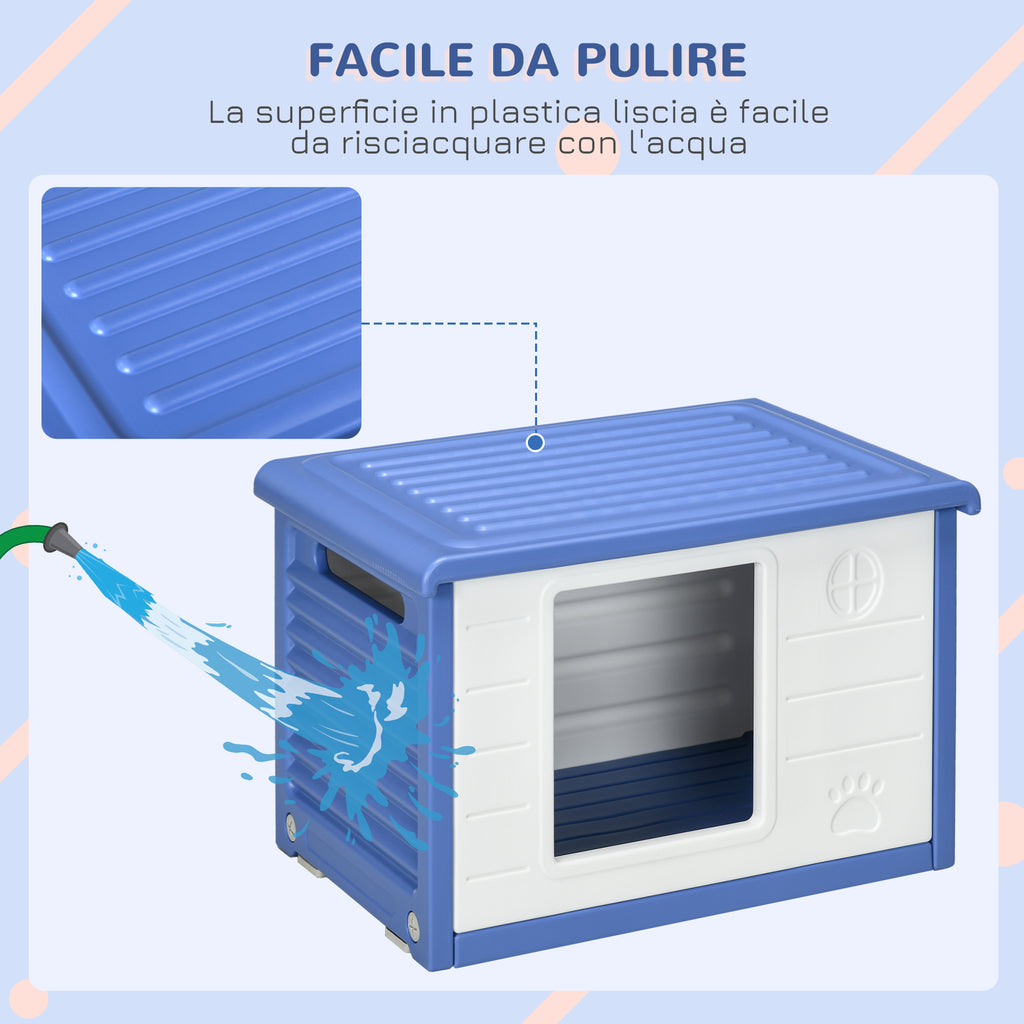 PawHut Outdoor Dog Kennel for Small Dogs in PE with Entrance and 2 Side Air Vents, 60x42x40 cm, Blue and White