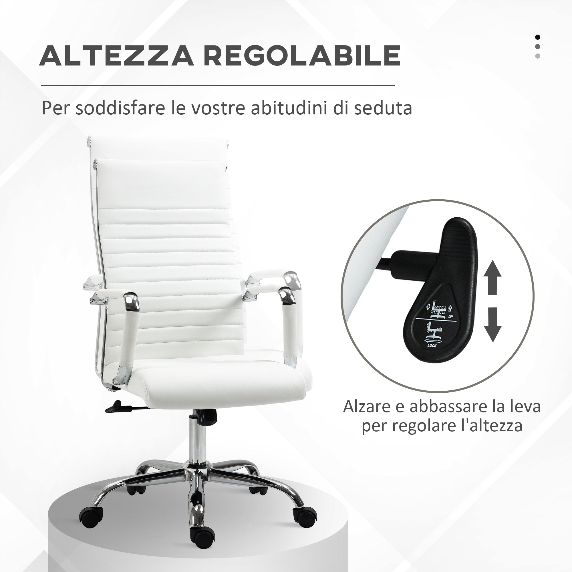 Ergonomic Faux Leather Office Chair, Swivel and Rocking Seat, 54x62x104-114 cm, White