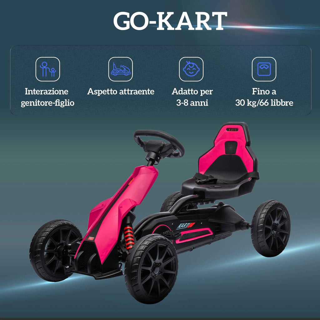 Pedal Go Kart for Kids Ages 3-8 with Adjustable Seat and EVA Wheels, 100x58x58.5 cm, Pink and Black