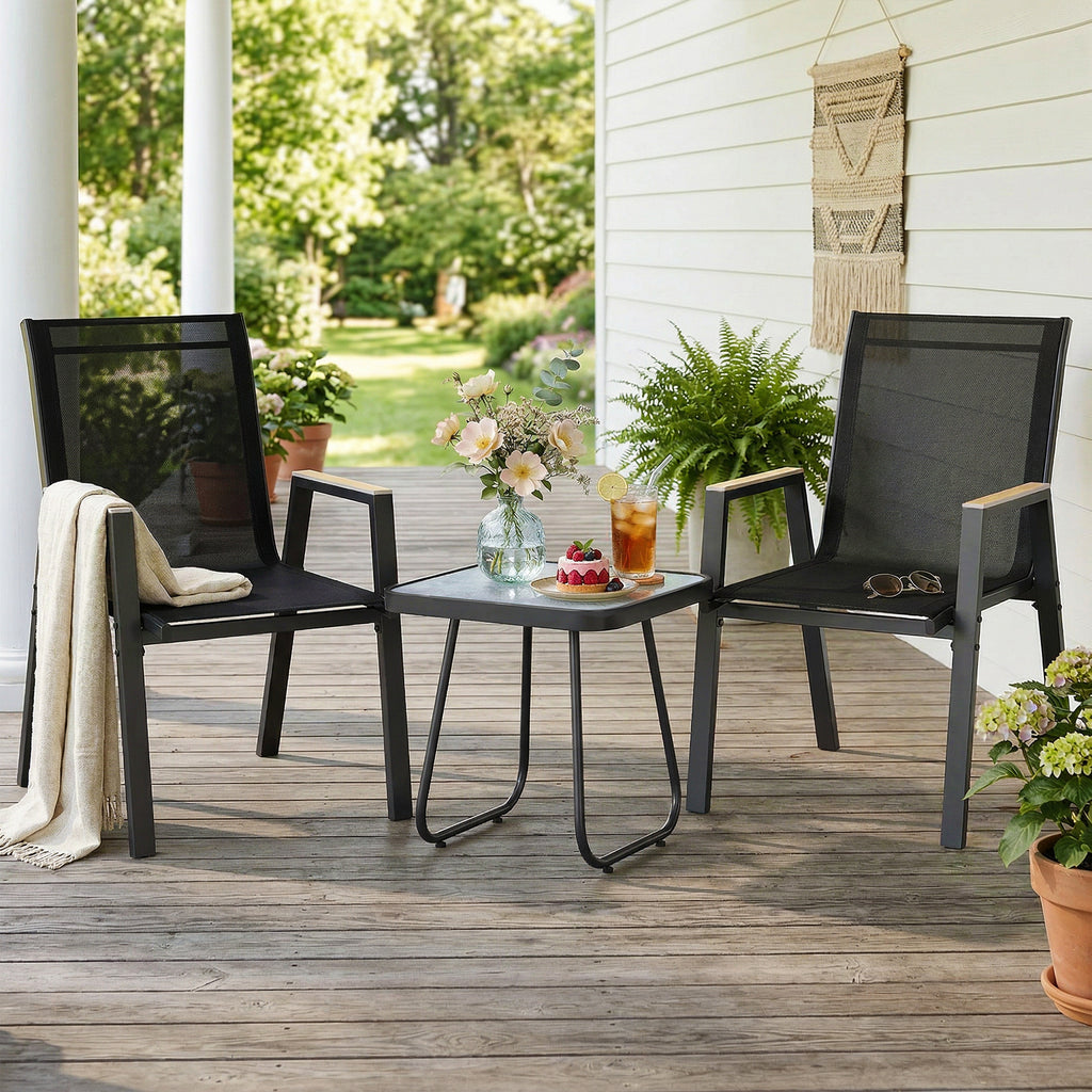 Outsunny 3-Piece Outdoor Bistro Set, Coffee Table with Adjustable Legs