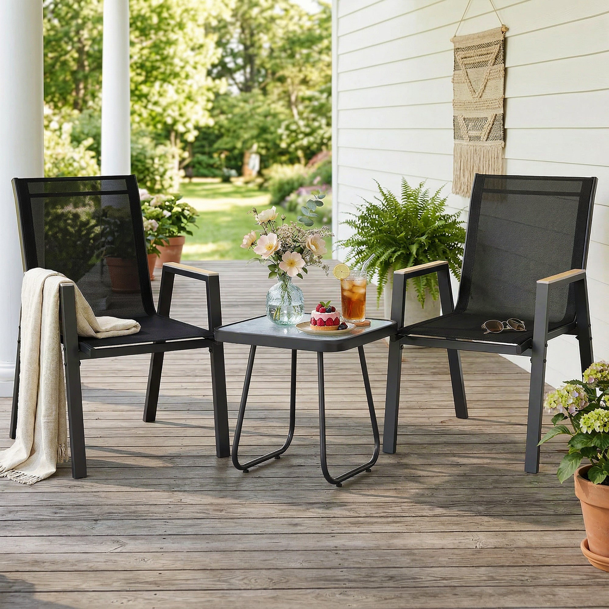 Outsunny 3-Piece Outdoor Bistro Set, Coffee Table with Adjustable Legs