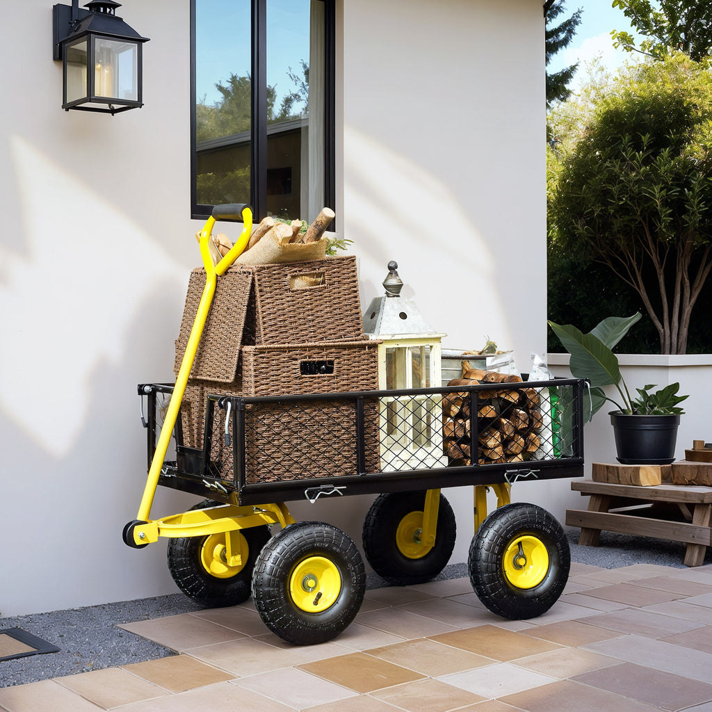 Steel Garden Cart with 200kg Capacity and Removable Side Walls, 104x54x51 cm, Black and Yellow
