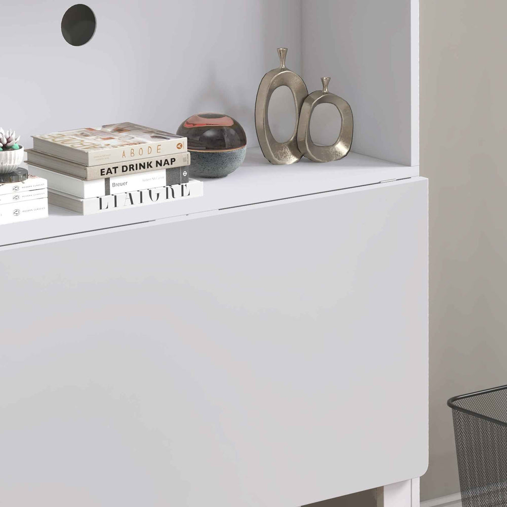 Folding Desk with 4-Tier Bookcase, 2 Wheels and Cable Hole, 80x69x155 cm, White