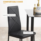 Dining Table and Chairs Set for 4, Modern 5 Pieces Kitchen Table Set with Glass Table, Padded Seat and Steel Frame - Borgè