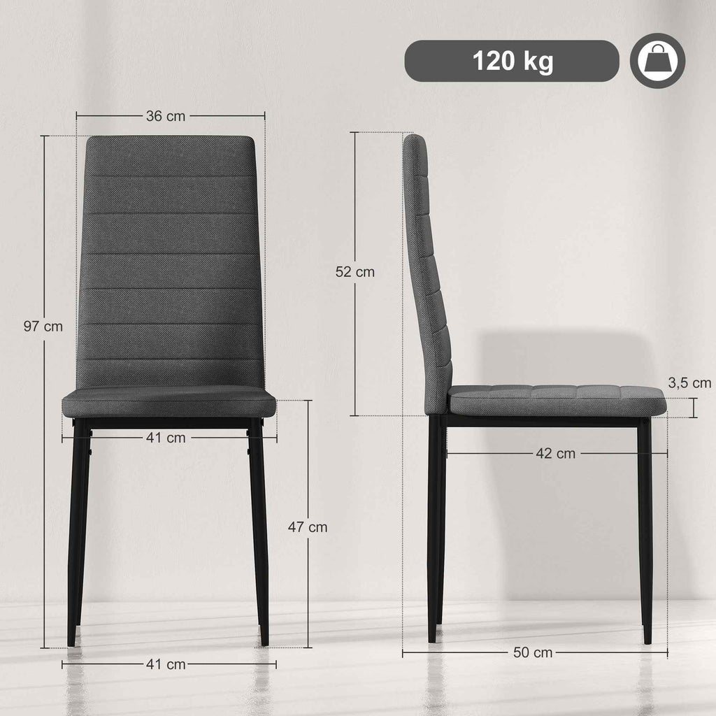 HOMCOM Set of 6 Upholstered Chairs for Living Room or Dining Room, Modern Kitchen Chairs, in Steel and Grey Fabric