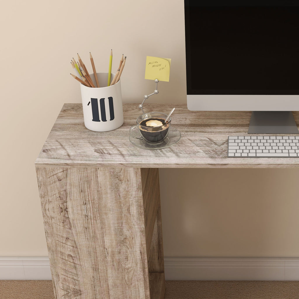 Space-Saving Corner Desk with S-Shaped Shelf, Wooden, 140x120x78 cm, Wood Effect Grey
