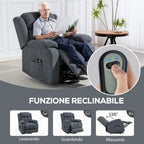 135° Electric Lift Reclining Chair in Linen Effect Fabric with Footrest, Dark Grey