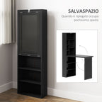 Modern Folding Desk with Bookshelf and Blackboard, Wood and Metal, 98x51x153 cm, Black