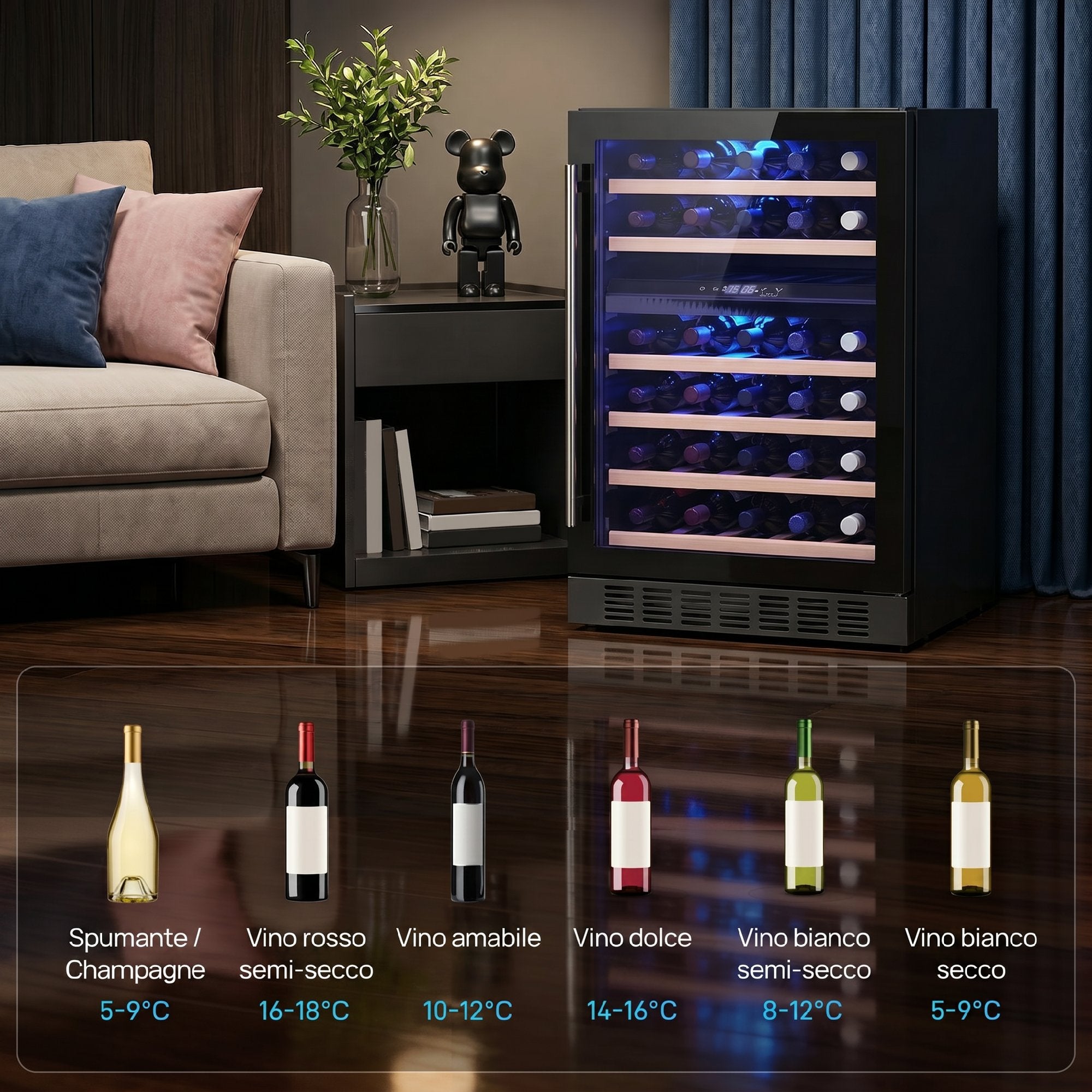 HOMCOM Wine Cooler, Dual Temperature, 5–18°C, 46 Bottles, 131L, Triple Tempered Glass Door, Black