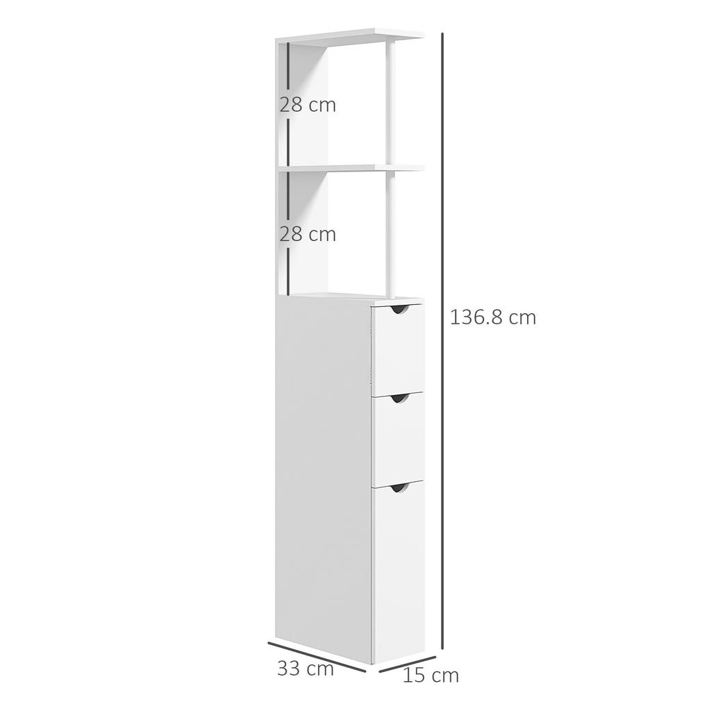 HOMCOM Bathroom Column Cabinet with Shelves and Drawers, Wooden, 15x33x136.8 cm, White