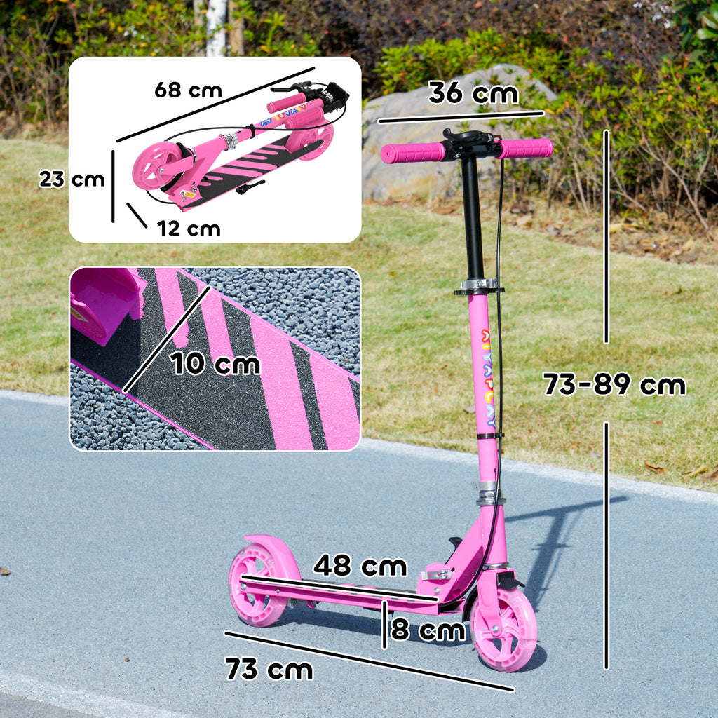 AIYAPLAY Scooter for Kids Ages 3-8 with Light-Up Wheels, Adjustable Handle and Rear Brake, Pink
