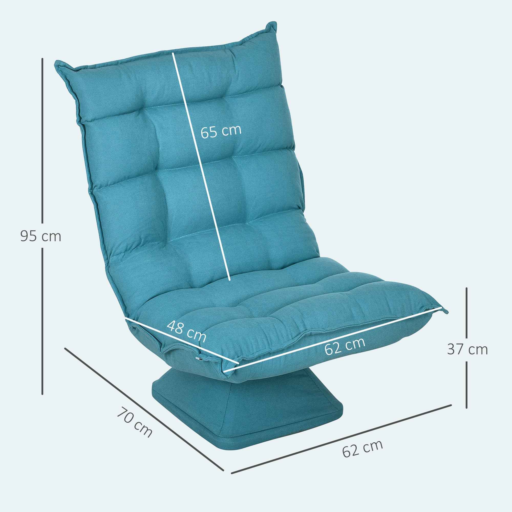 HOMCOM Velvet and Steel Swivel Relaxing Chair with 5-Position Adjustable Backrest, 62x70x95 cm, Blue