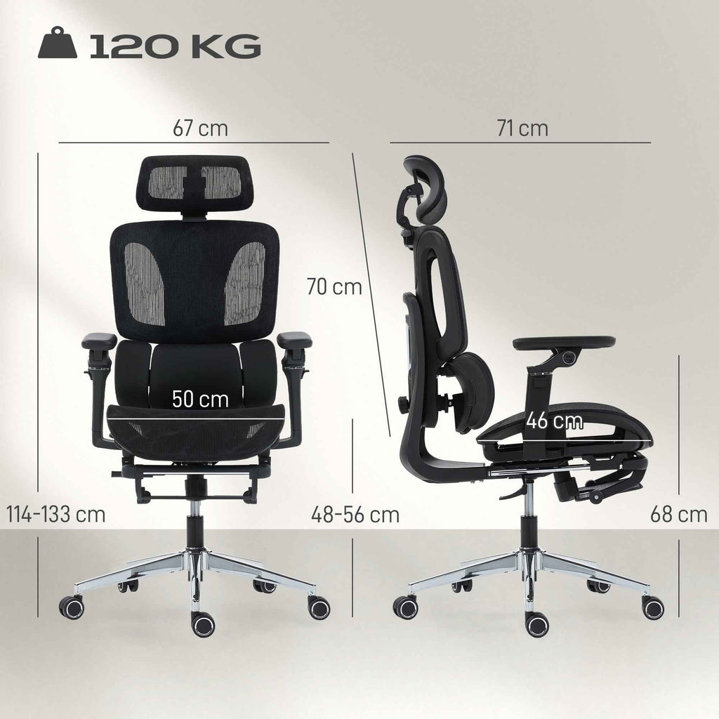 HOMCOM Ergonomic Mesh Office Chair with Armrests, Headrest, Adjustable Backrest, Rocking Function, Black