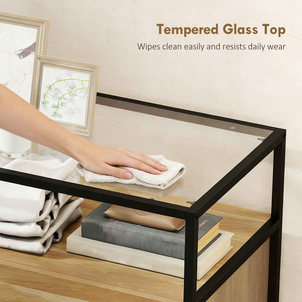 4-Drawer Chest with Open Shelf in Steel and Glass