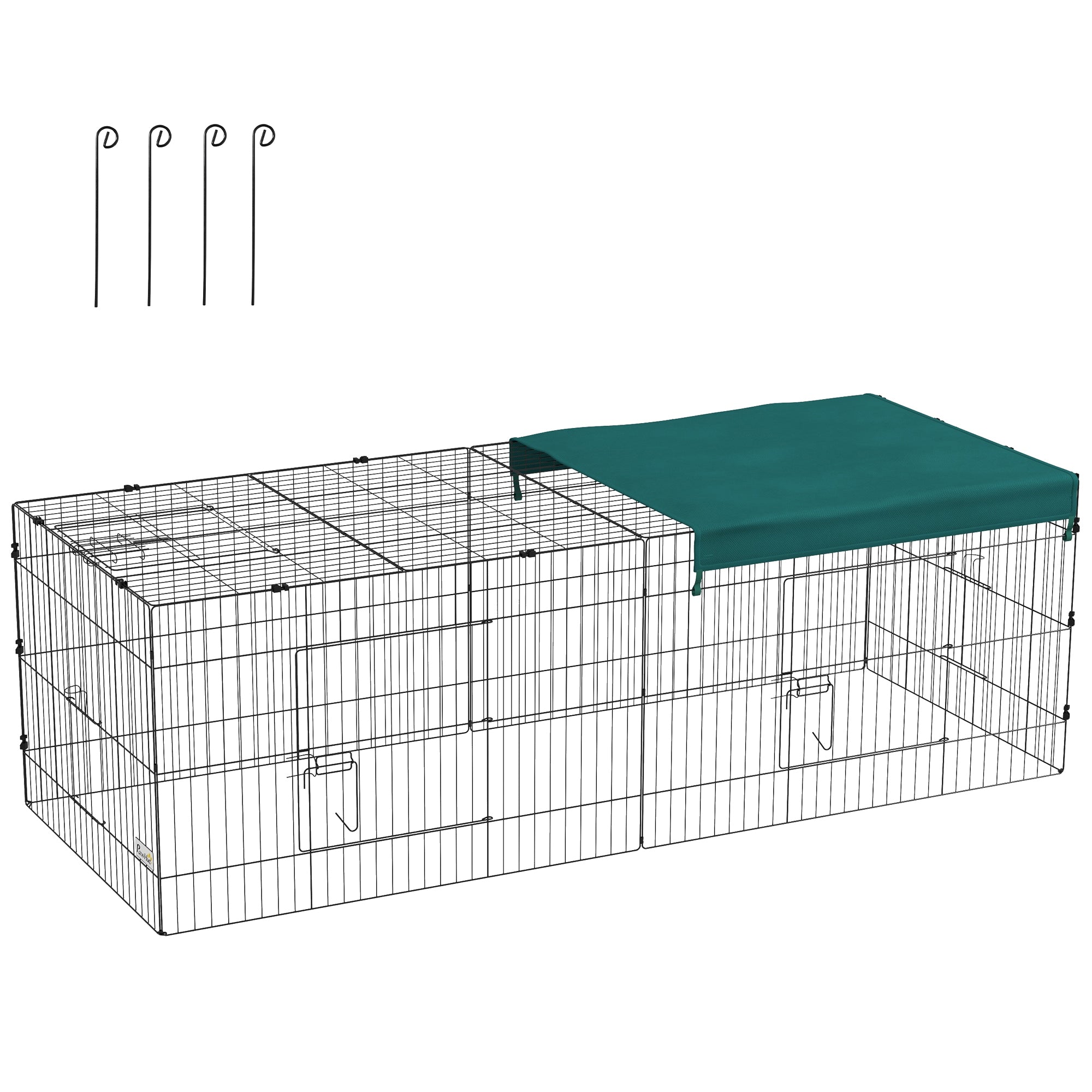 Pawhut for outdoor and interior rabbits with steel roof, 220x85x70cm, green - Borgè