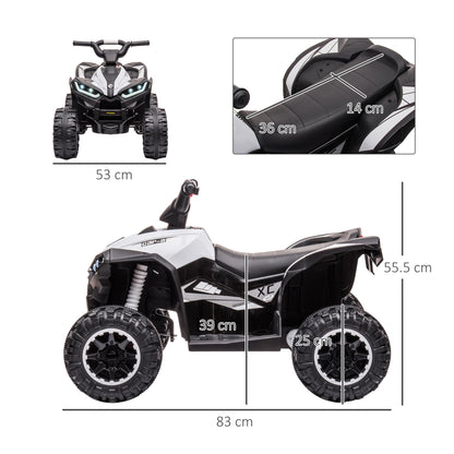 Quad for Children 3-5 Years Electric 12V, 2 Speed, Wide Wheels with Suspension and LED Headlights, White