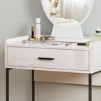 Dressing Table Set with Makeup Mirror, Drawer and Padded Stool, White