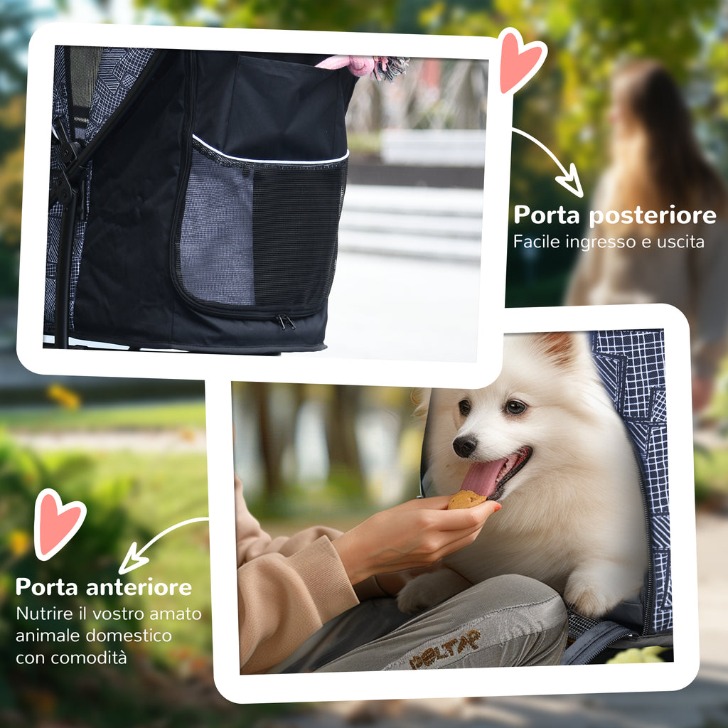 Dog Stroller with Basket, Cushion and 2 Leashes, Steel and Oxford Fabric, 81x48x99 cm, Black and Grey