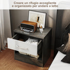 Set of 2 Modern Bedside Tables with Open Shelf and Drawer, Wooden, 39x28x41 cm, White and Dark Grey