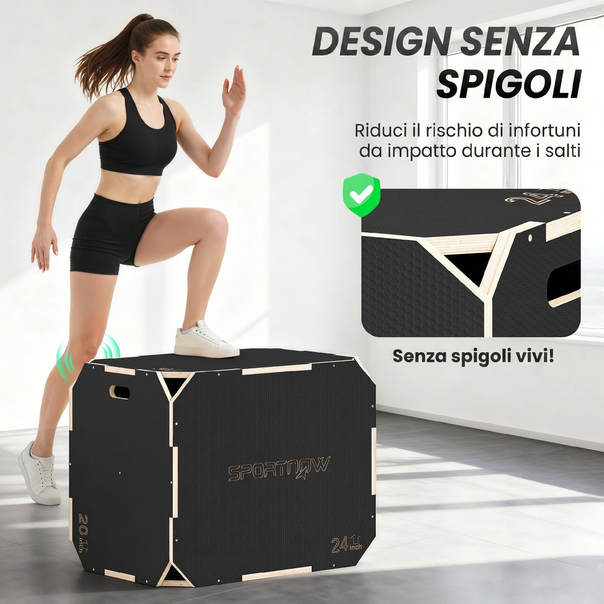SPORTNOW 3-in-1 Wooden Plyometric Jump Box, Non-Slip Plyometric Jump Box with Handles for Home Gym Training, 76x61x51 cm, Black