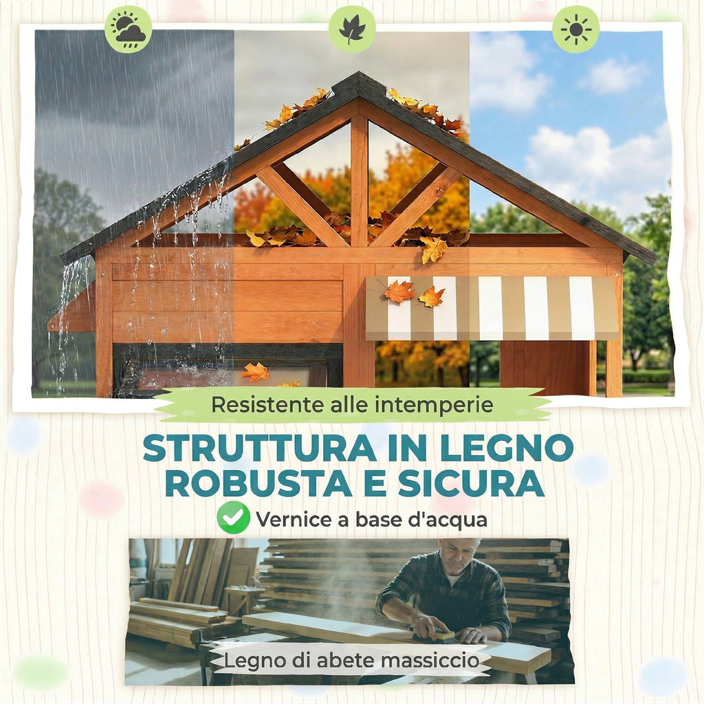 AIYAPLAY Children's Garden Playhouse Made of Fir Wood with Snack Bar, Windows, Half Door, Bench and Brown Roof