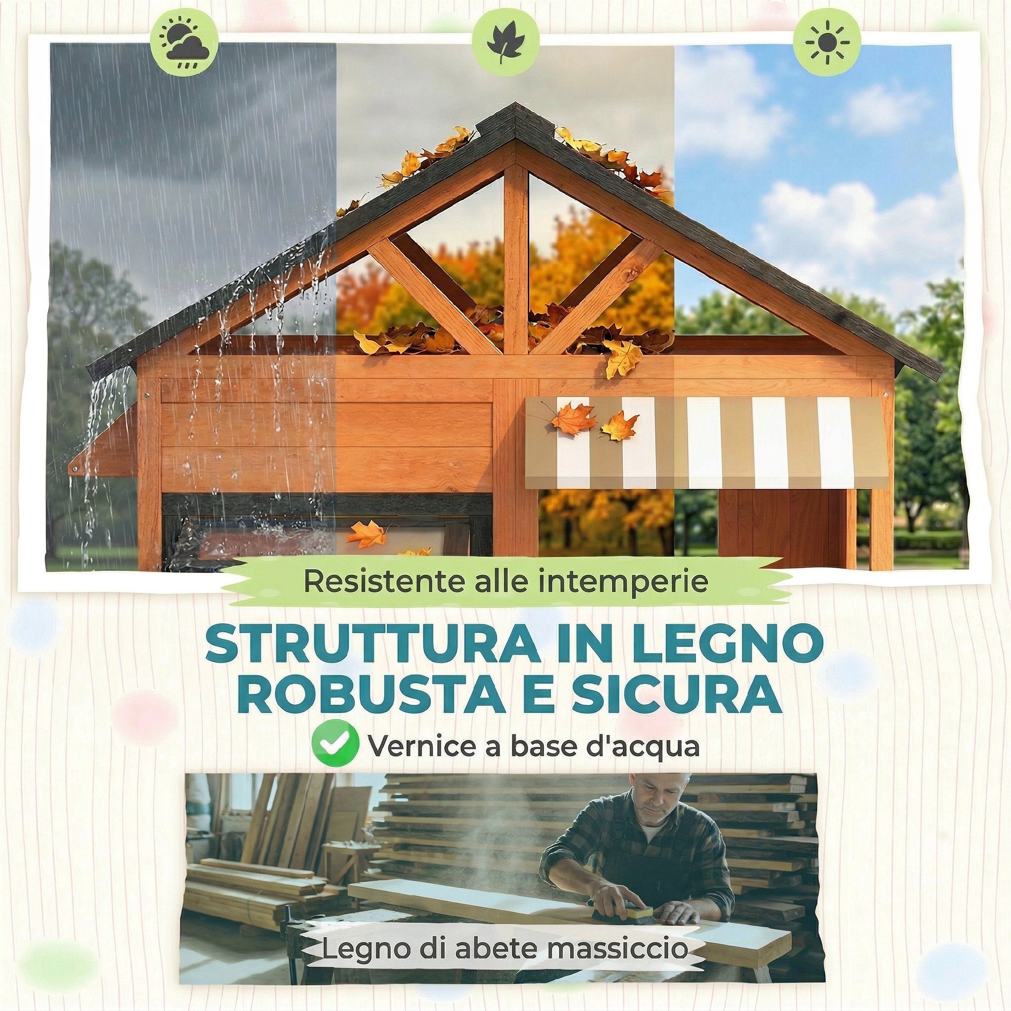 AIYAPLAY Children's Garden Playhouse Made of Fir Wood with Snack Bar, Windows, Half Door, Bench and Brown Roof