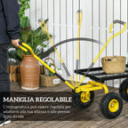 Outsunny Steel Garden Cart with 150 kg Capacity and Coated Handle, 94 x 48.5 x 100 cm, Yellow and Black