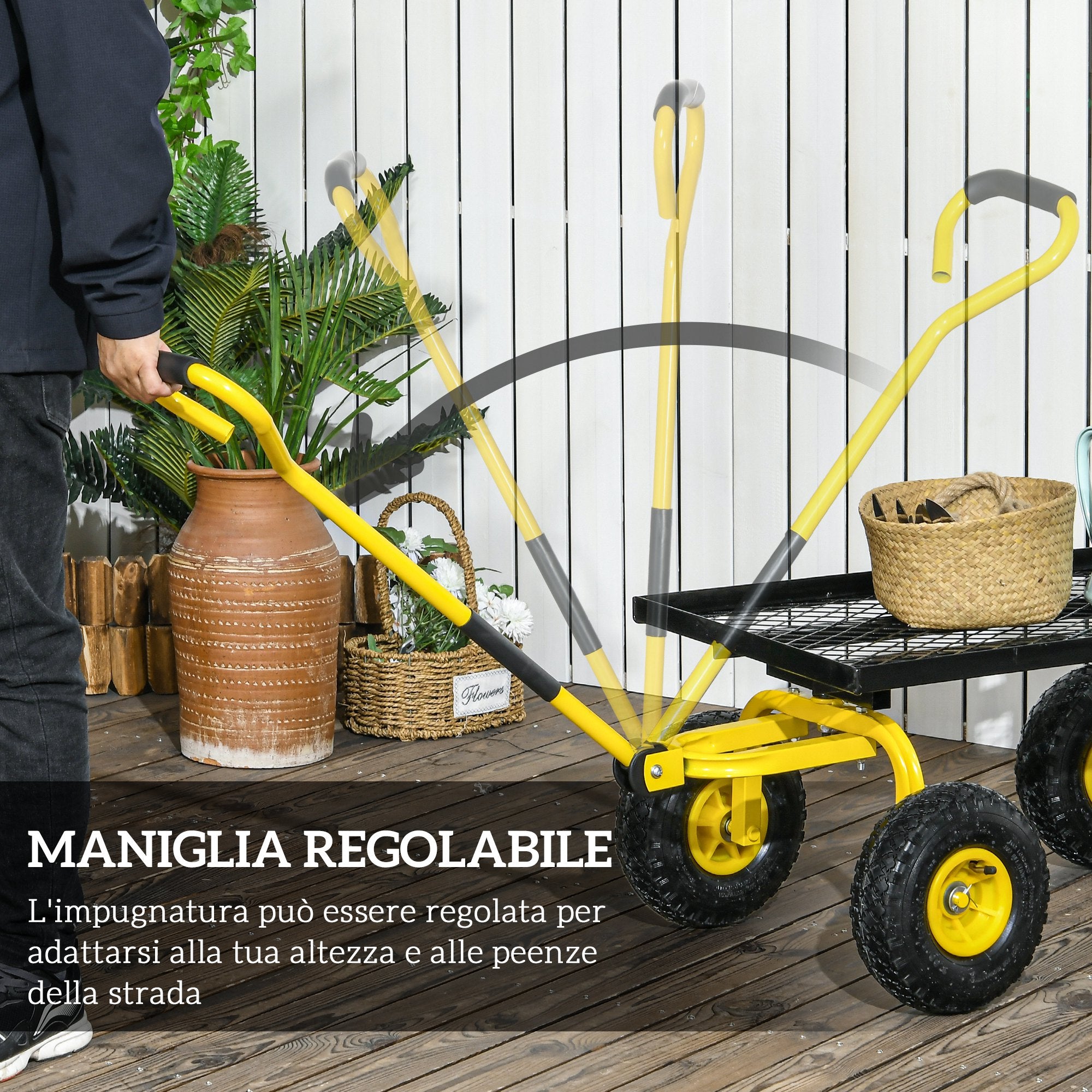 Outsunny Steel Garden Cart with 150 kg Capacity and Coated Handle, 94 x 48.5 x 100 cm, Yellow and Black