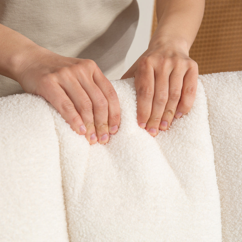 90°-130° Rocking Chair with Lumbar Cushion, Sherpa Fabric Upholstery, 64.5x82x89 cm, White and Wood Color