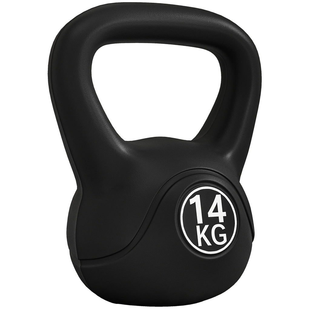 HOMCOM 14kg Plastic and Sand Kettlebell with Flat Base and Handle, Black