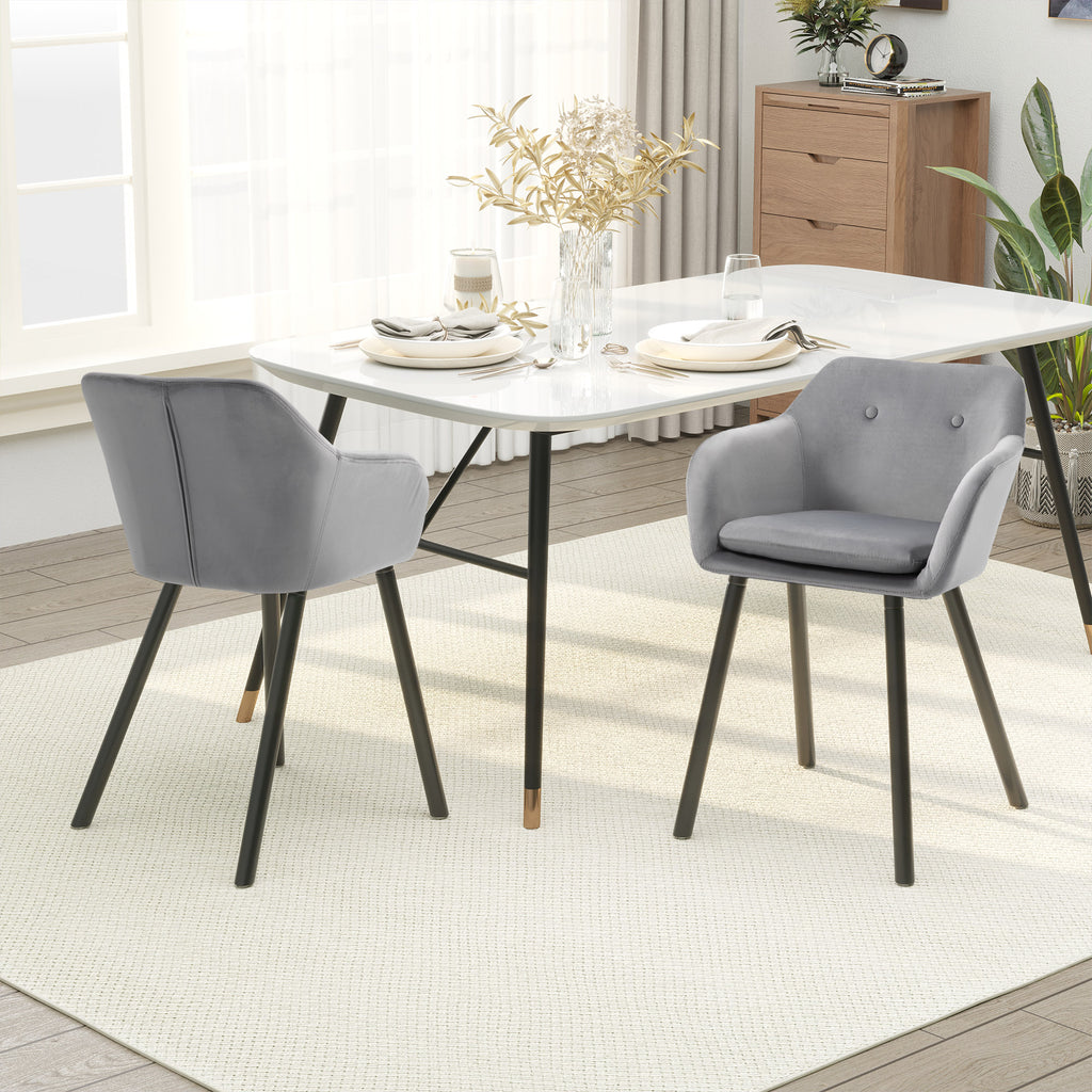 Homcom set of 2 chairs per dining room with padded and velvet armrests, 54x56x74cm, gray - Borgè
