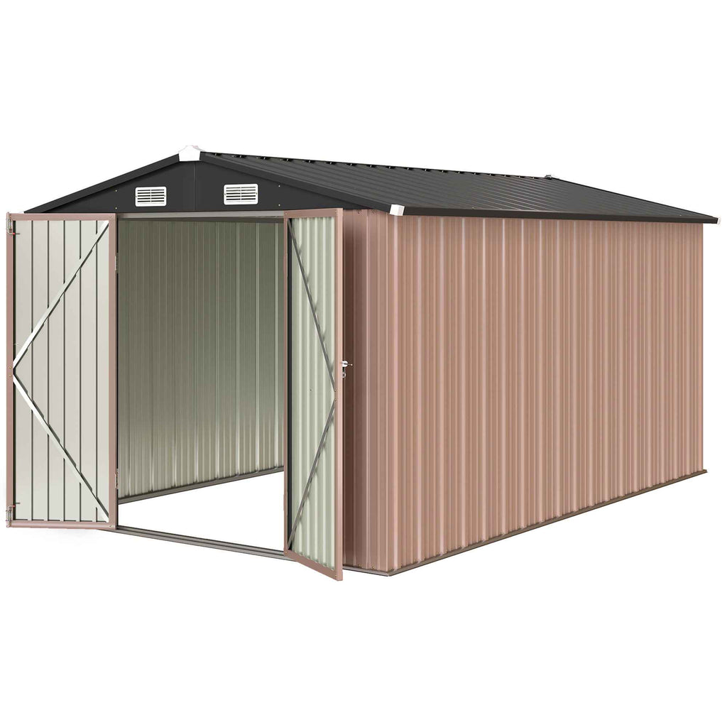 Outsunny 364 x 238 cm Metal Garden Shed with 4 Vents and Lockable Double Doors, Brown
