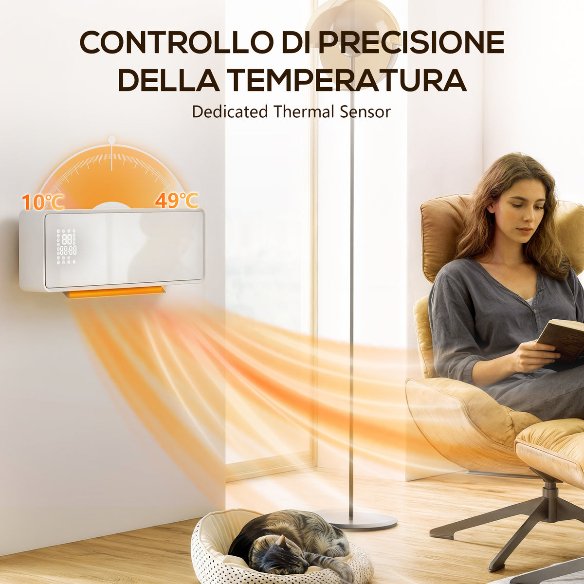 2000W Wall-Mounted Ceramic Heater with 3 Modes, Adjustable Temperature, Timer, Remote Control, Child Lock, White