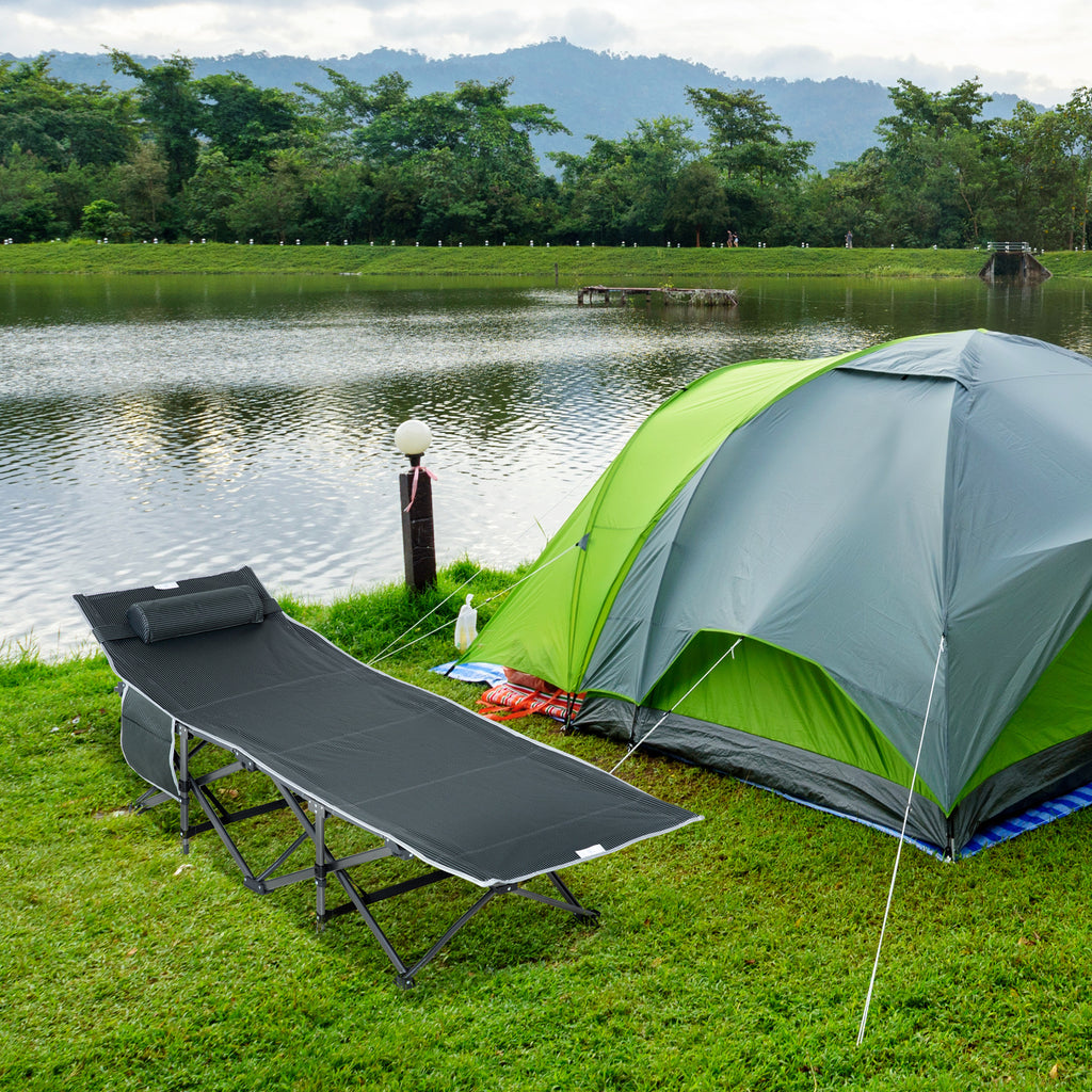 Folding and Padded Camping Cot with Storage Pocket, 188x64.5x53 cm, Gray