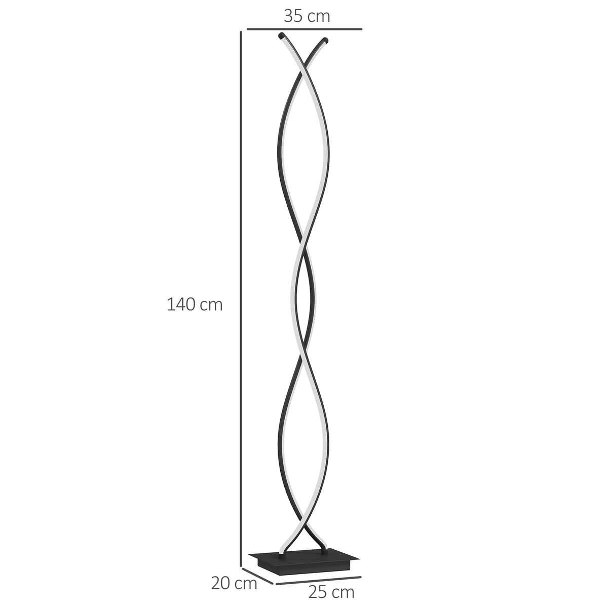 HOMCOM Double Spiral LED Floor Lamp, Living Room Lamp with Adjustable Brightness, Foot Switch, Black