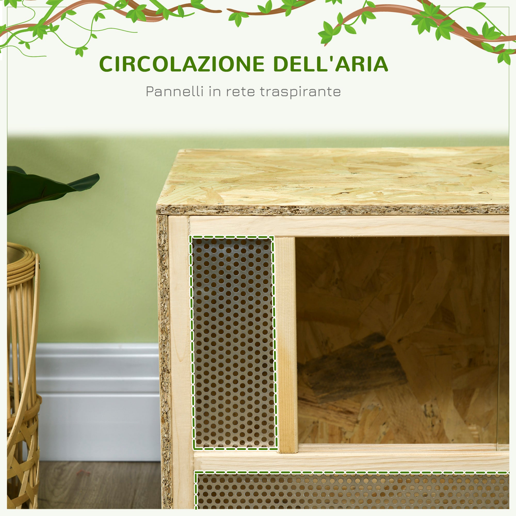 Wooden Reptile Terrarium with Sliding Glass Doors and Mesh Panels, 40x80x40 cm
