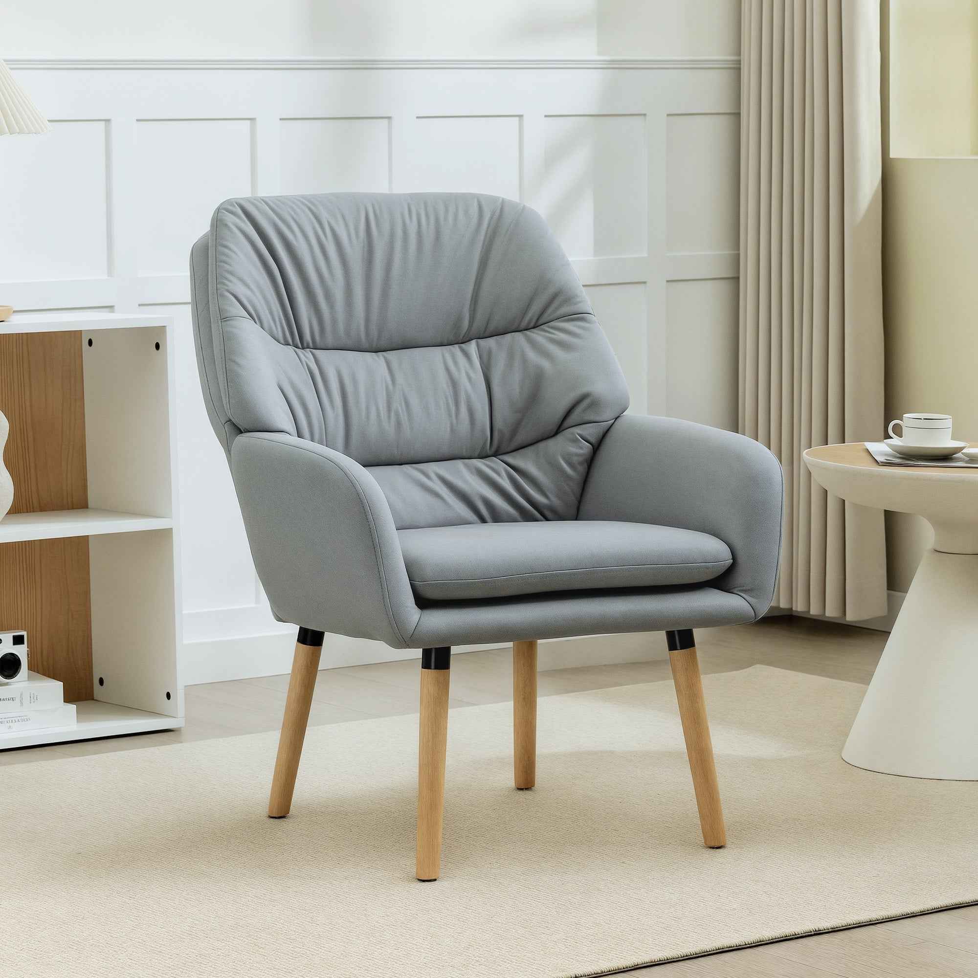 HOMCOM Modern High-Backed Bedroom Armchair with Double Padded Seat in Leather Effect Fabric, Grey