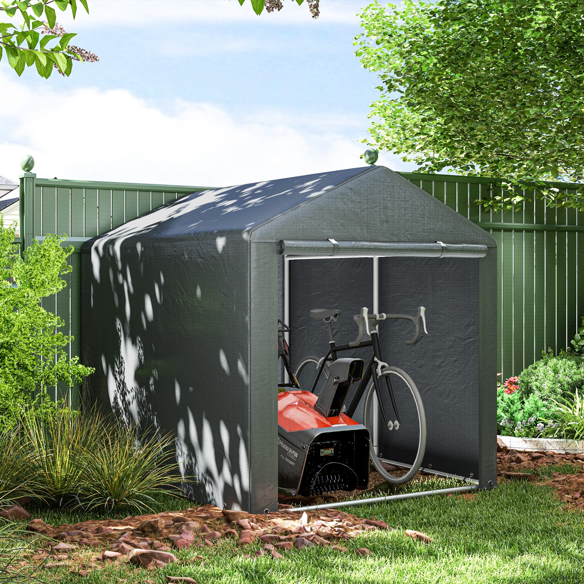 Tool Storage and Garage Tent for Bikes and Motorcycles with Anti-UV Cover, 1.6x2m, Dark Grey