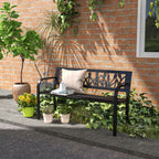 Outsunny 2 -seater garden bench with decorated back and armrests, 125x50x75cm, black - Borgè