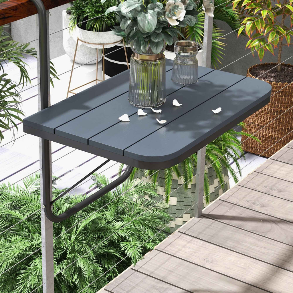 Outsunny Folding and Adjustable Balcony Table, Made of Aluminum and Composite Wood, 60x40x55-64 cm, Black