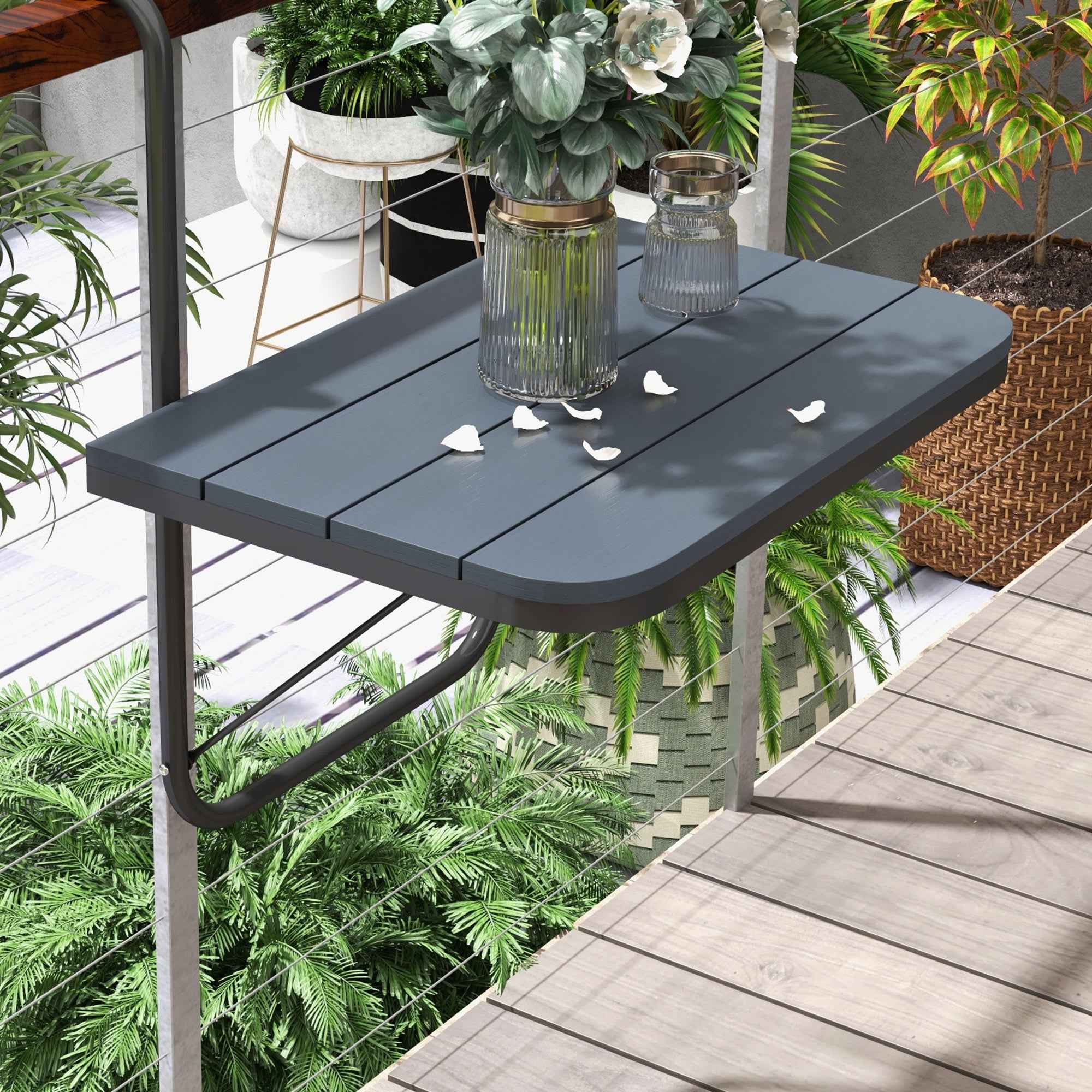 Outsunny Folding and Adjustable Balcony Table, Made of Aluminum and Composite Wood, 60x40x55-64 cm, Black