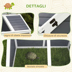 Bottomless Land Turtle House, in Fir Wood and Galvanized Steel, 120x55x50H cm, Gray and White
