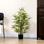 HOMCOM Artificial Bamboo Plant 90cm Tall with 504 PEVA and PP Leaves, Green, with a Ø15x12.5cm Cement Pot