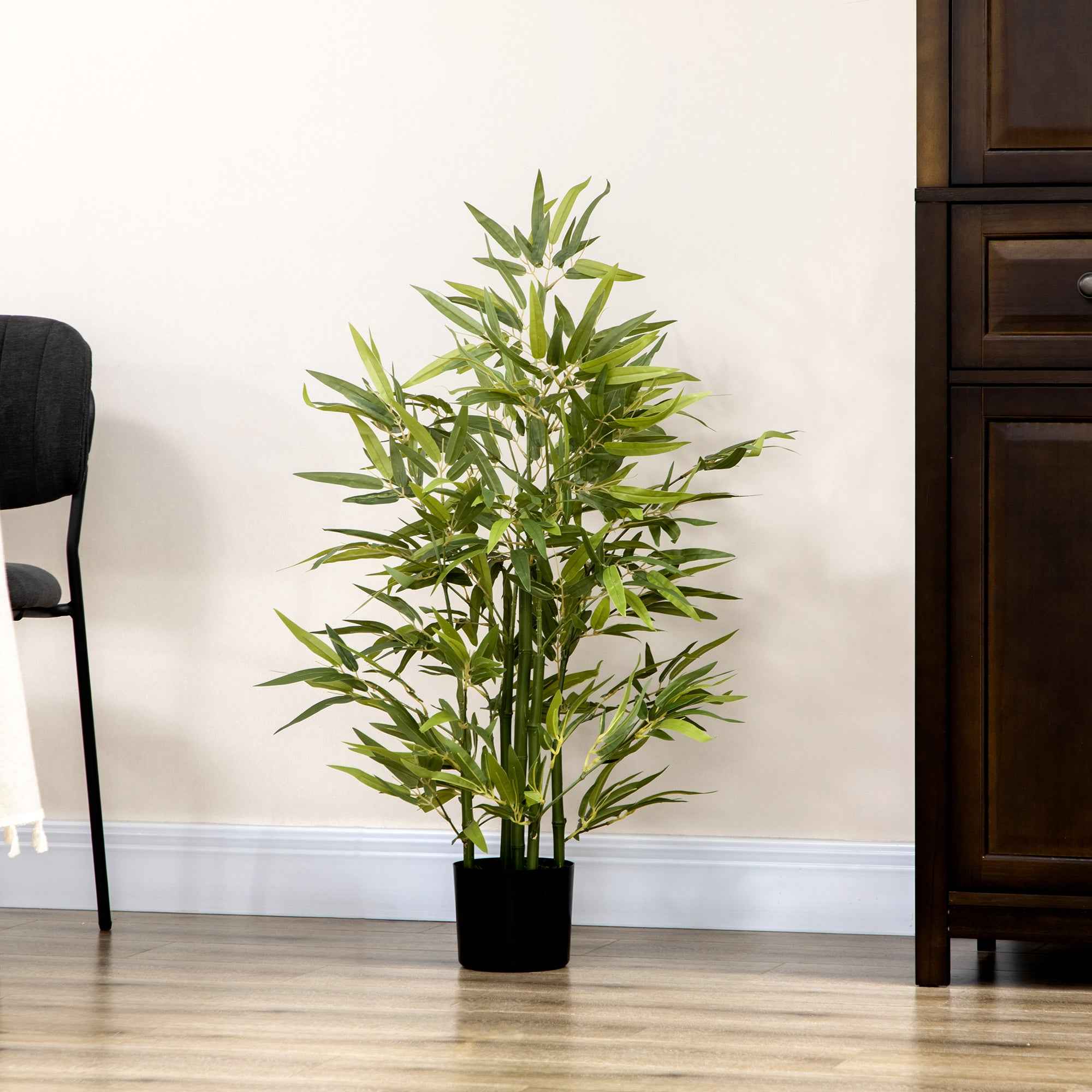 HOMCOM Artificial Bamboo Plant 90cm Tall with 504 PEVA and PP Leaves, Green, with a Ø15x12.5cm Cement Pot