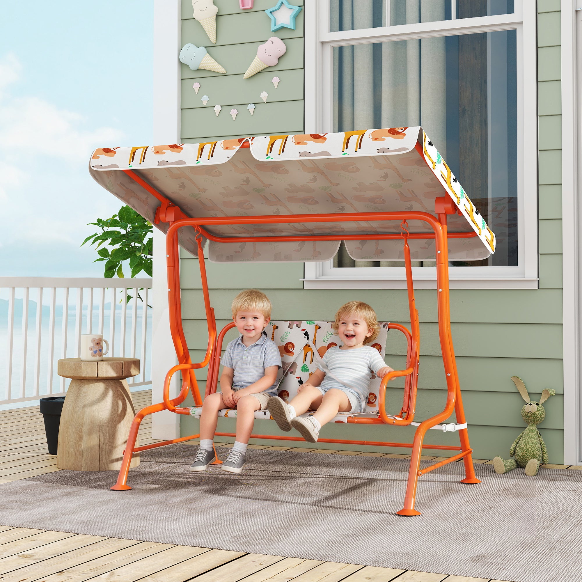 AIYAPLAY Children's Swing, 2-Seater Garden Swing, 112x75x120cm, Orange