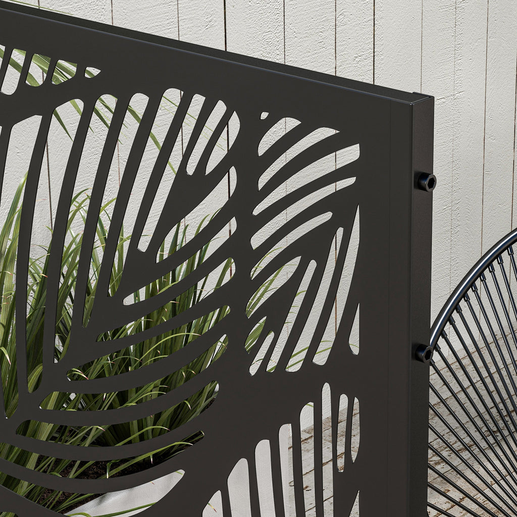 Outsunny decorative outdoor paragraph in steel with leaf design, 122x198cm, black - Borgè