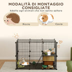 Modular Rabbit and Guinea Pig Cage with 3 Doors and Steel Wire, Black