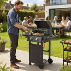 Outsunny 2-Burner Portable Propane Gas Grill with Thermometer, Black