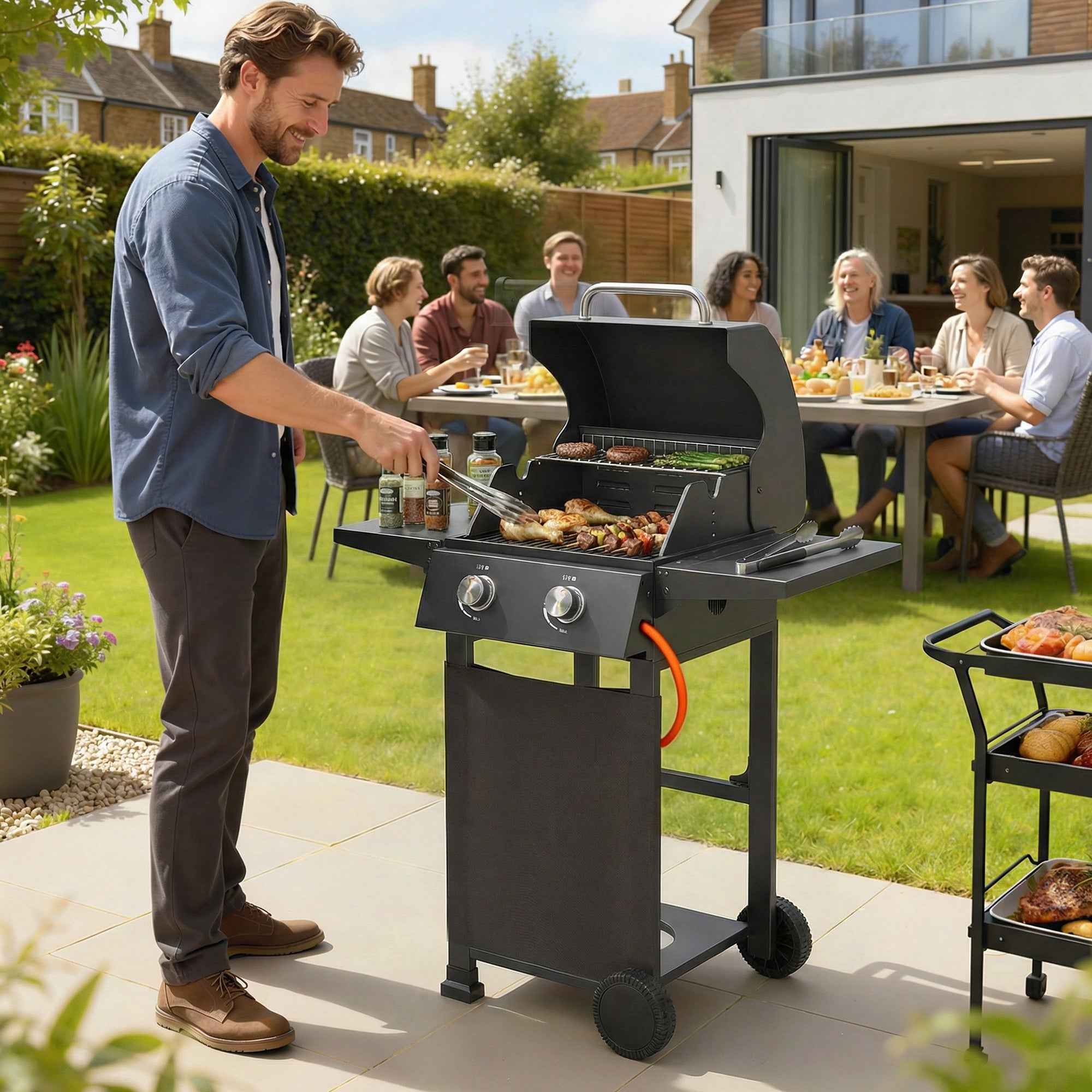 Outsunny 2-Burner Portable Propane Gas Grill with Thermometer, Black